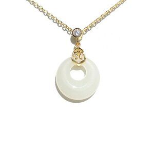 Jade Nephrite 925 Sterling Silver Pendant Necklace - Dainty 14 Karat Gold Plated